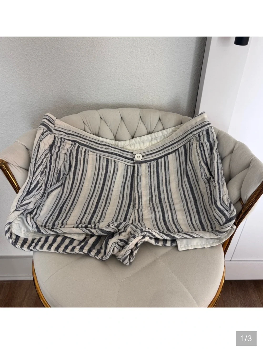 Free People Cream and Navy Striped Linen Shorts